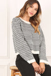 Herringbone pattern crew neck sweater